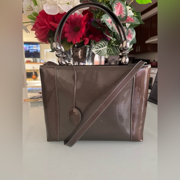 CHRISTIAN DIOR Patent Small Malice Tote Brown - Picture 1 of 10